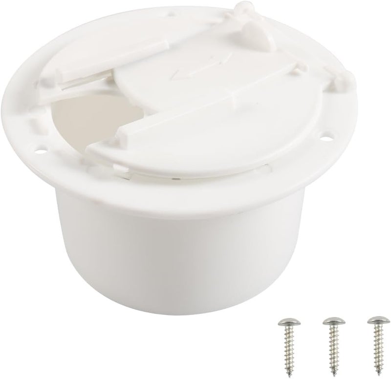 Edinstry RV Electrical Cable Hatch, Deluxe Round Power Cord Hatch Cover for RV Camper Trailer, Fits 50 Amp Cables, 3-1/4" Inner Diameter, 4-1/2" Outer Diameter, White Plastic - Image 1